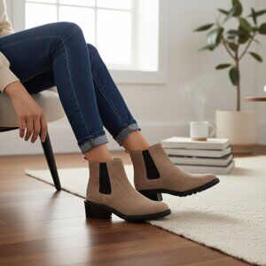 Vince Camuto Chelsea Kelivena Sable Croc Embossed Suede Tall Ankle Size  9.5